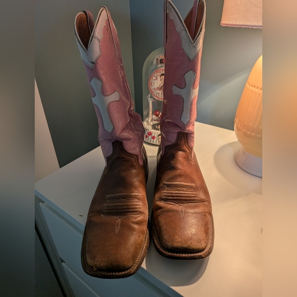 Ferrini Womens Size 10 B Pink White Leather Cowboy Western Boots Need Resole - Picture 2 of 9